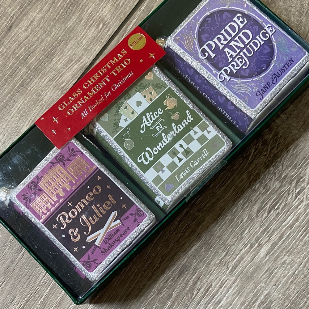 Classic Literature Glass Ornament Trio